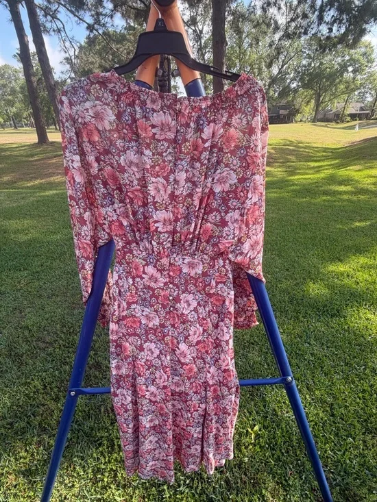 ASTR The Label Floral Midi Dress Small Pink Smocked Long Sleeve Boho Cottagecore - Picture 5 of 7